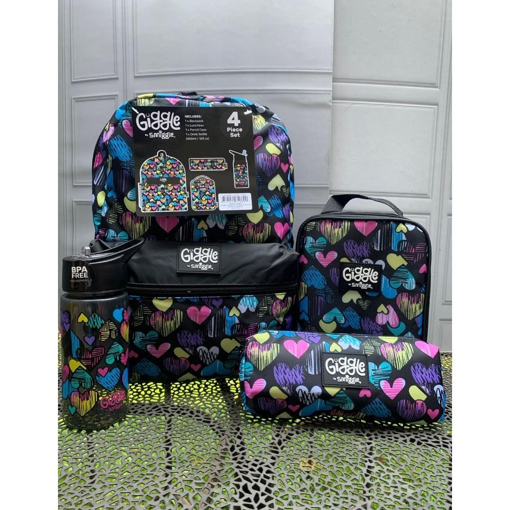 Best Seller SMIGGLE SET BACKPACK GIGGLE pt2 BLACK LOVE - SET TAS RANSEL SMIGGLE laris