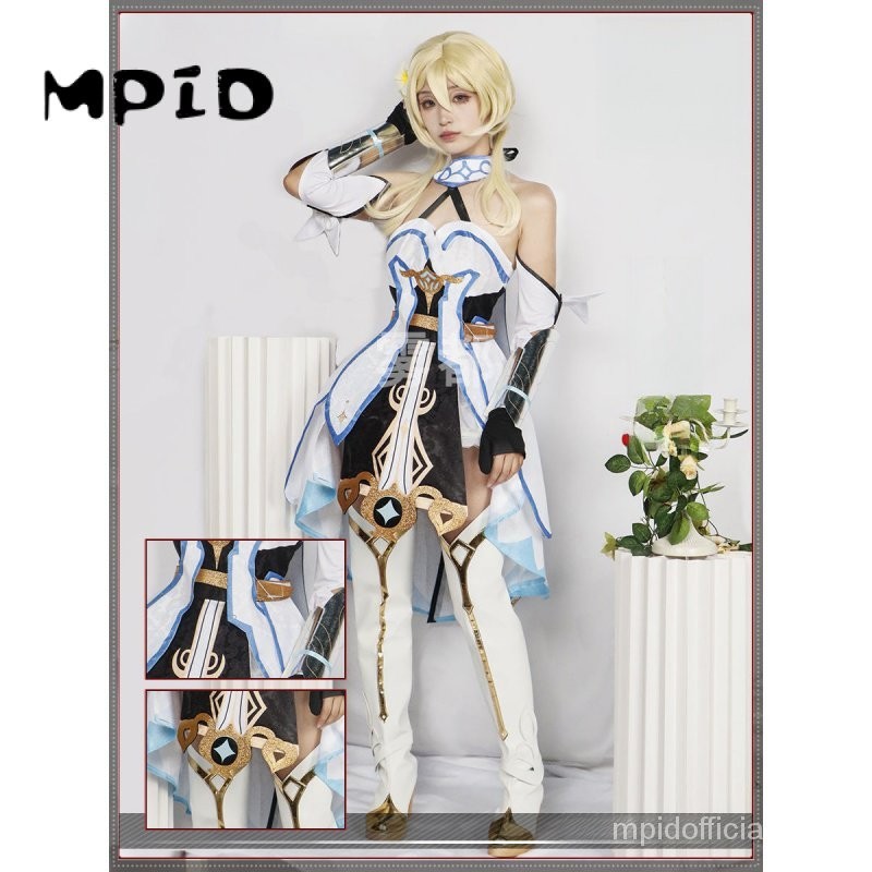 【MPID】Genshin Impact Cosplay Lumine Costume Traveler Lumine Wig Kostum wanita Dress Full Set for Hal