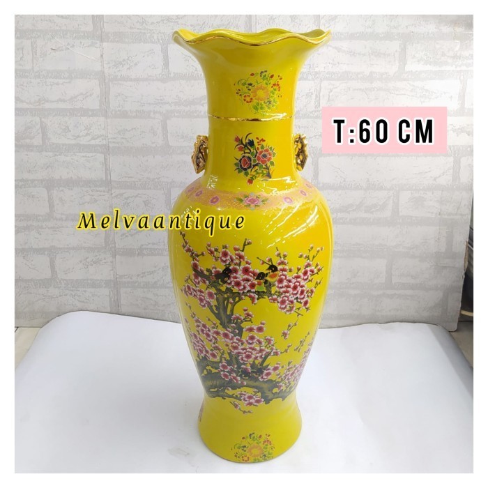 GUCI VAS BUNGA KERAMIK IMPORT CHINA MOTID SAKURA YELLOW TINGGI 60CM