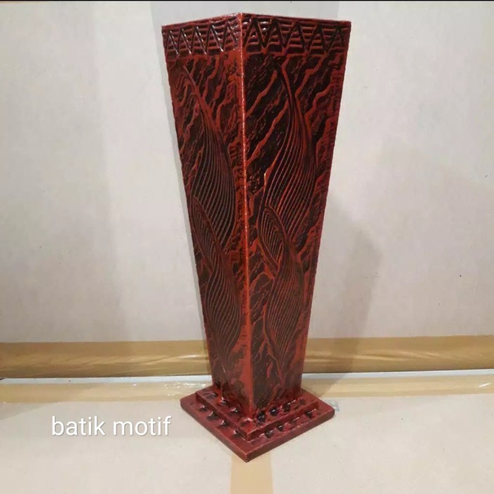 POT KAYU TINGGI MOTIF BATIK VAS BUNGA POT SUDUT POT TANAMAN TERAS HALA
