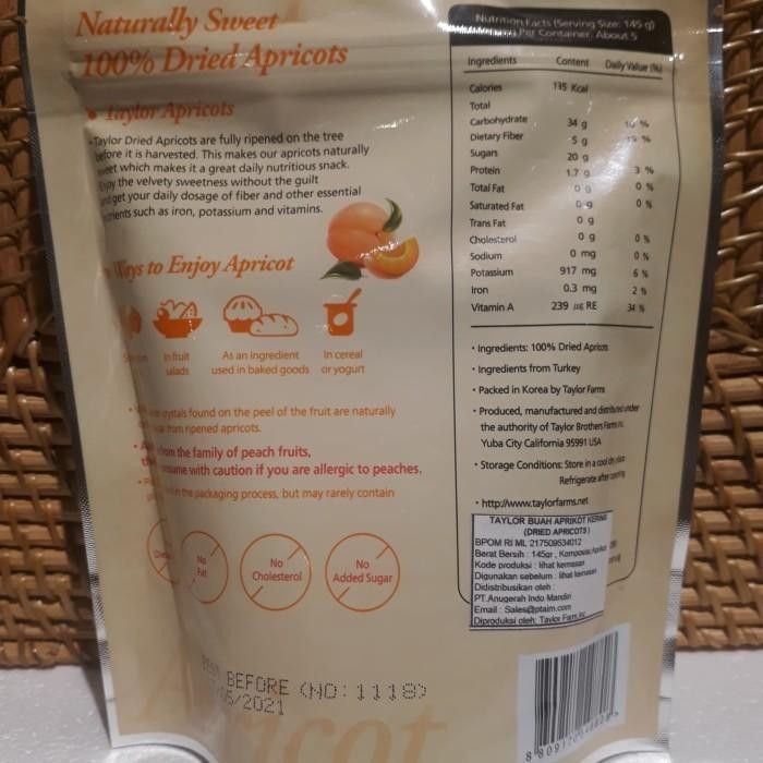 

TERBAIK! TAYLOR DRIED APRICOTS | BUAH APRIKOT KERING 145 GR
