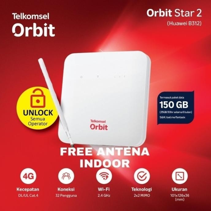 BARANG TERLARIS Modem Wifi Telkomsel Orbit Star 2 Huawei B312 Unlock Free 150gb