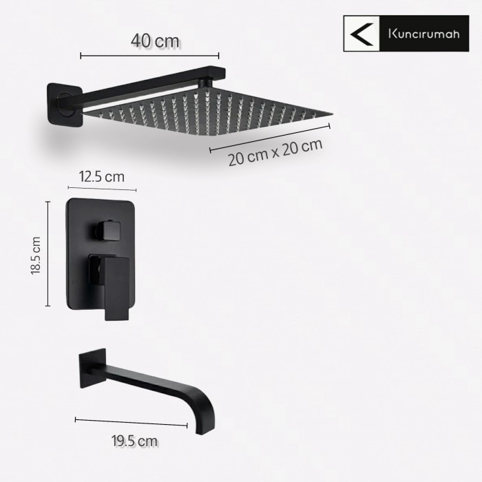 Wall Shower Set Hitam / Shower Kran Tanam Bathtub Panas Dingin Black