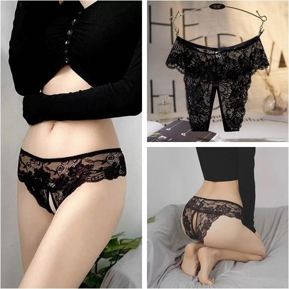 Model Baru Celana Dalam Wanita Jumbo Open Crotch G String transparan C0250 - Hitam, XL/50-60Kg ..