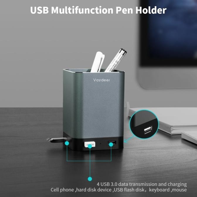 

Triple W Desk Holder Usb Charging Alumunium Tempat Pulpen Organizer