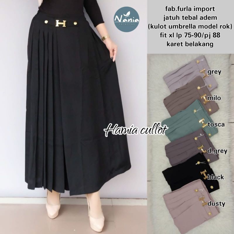 [ONLINE EXCLUSIVE] HAMIA/HERLINO BY QAISARA UMBRELLA KULOT MODEL ROK PLISKET TEBAL ADEM CELANA ROK