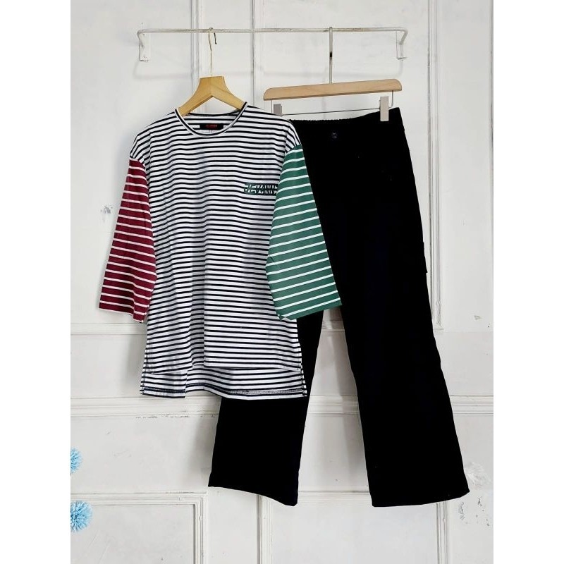 [ONLINE EXCLUSIVE] Set Celana Cargo + Kaos Jevanni // Kaos Salur Mix Warna Set Kulot Cargo Cinos