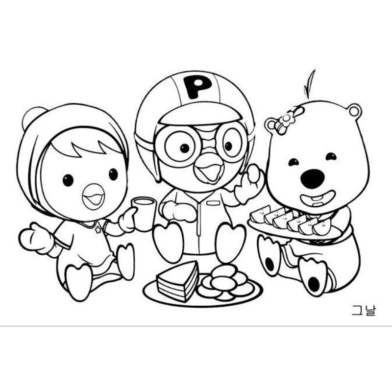 Gambar Mewarnai / Kertas Mewarnai Anak Pororo / Coloring / Kertas Gambar / Kertas Mewarnai anak Paud