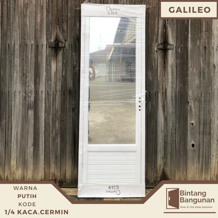 Pintu Kamar Mandi Alumunium 3/4 Kaca + Cermin Galileo 70 X 200 Putih