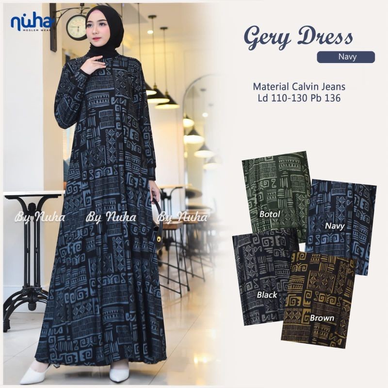 Gery Dress Motif Abstrak Maxi - Nuha