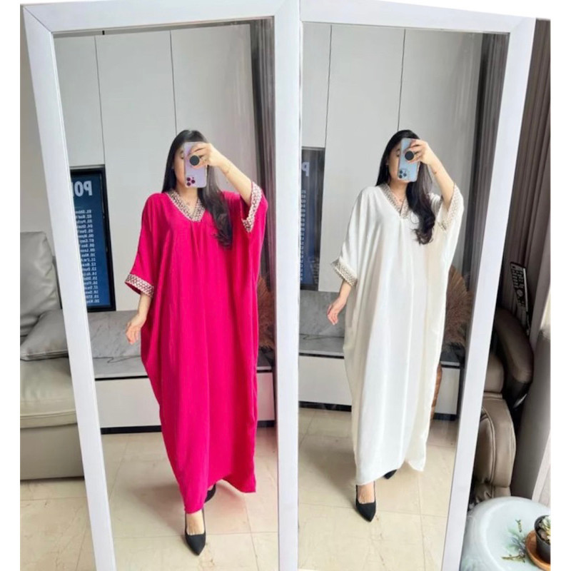 Kaftan Wanita Simple Kafttan Mewah  Seragam Keluarga Idul Fitri Cewek Jumbo Hari Raya Baju Muslim Pe