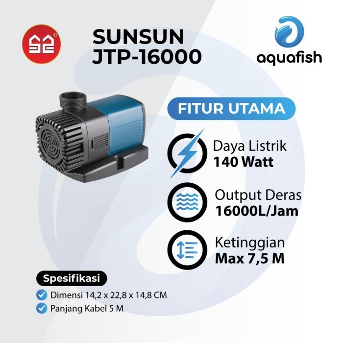 Sunsun Jtp-16000 16.000 Liter/Jam 140 Watt Original Pompa Celup Ikan