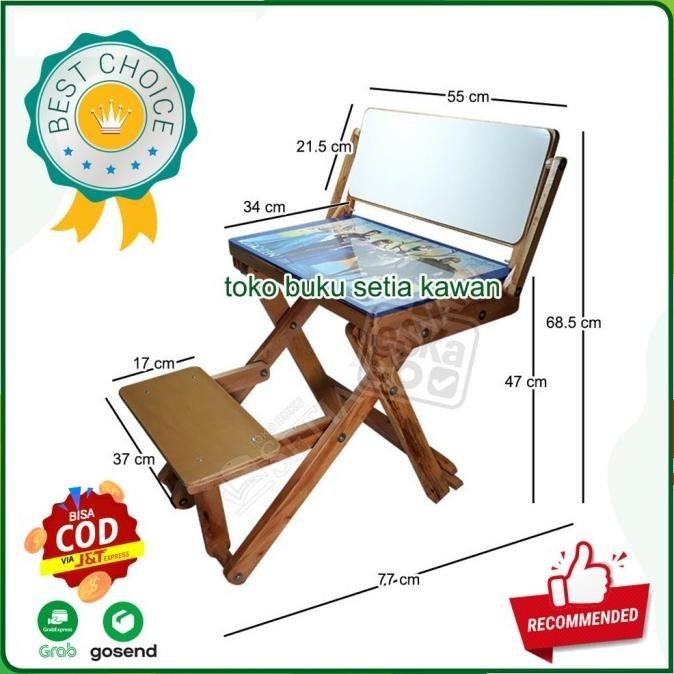 Terbaru Meja Belajar Lipat + Whiteboard + Bangku Xashifxa