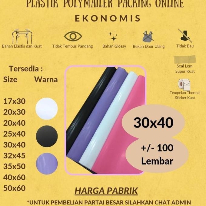 

TERBATAS POLYMAILER HITAM 30X40 AMPLOP PLASTIK ONLINE 100 LBR PUTIH GLOSSY MURA HEMAT