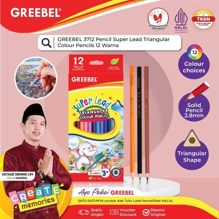 

Aman Greebel Pensil Warna 3712 Super Lead Isi 12 Colouring Color Pencil Bergaransi