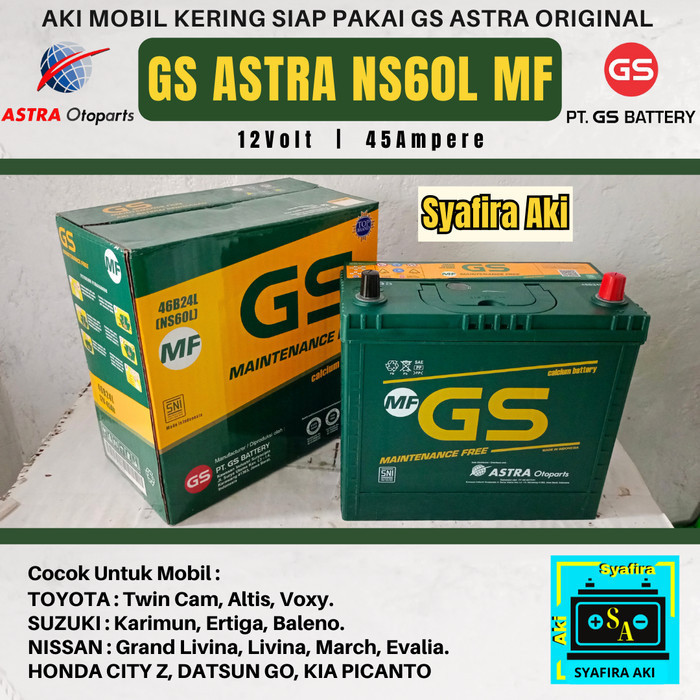Aki Mobil Xpander, Evalia, Livina, Altis Ns60L Gs Astra Mf 12V 45Ah