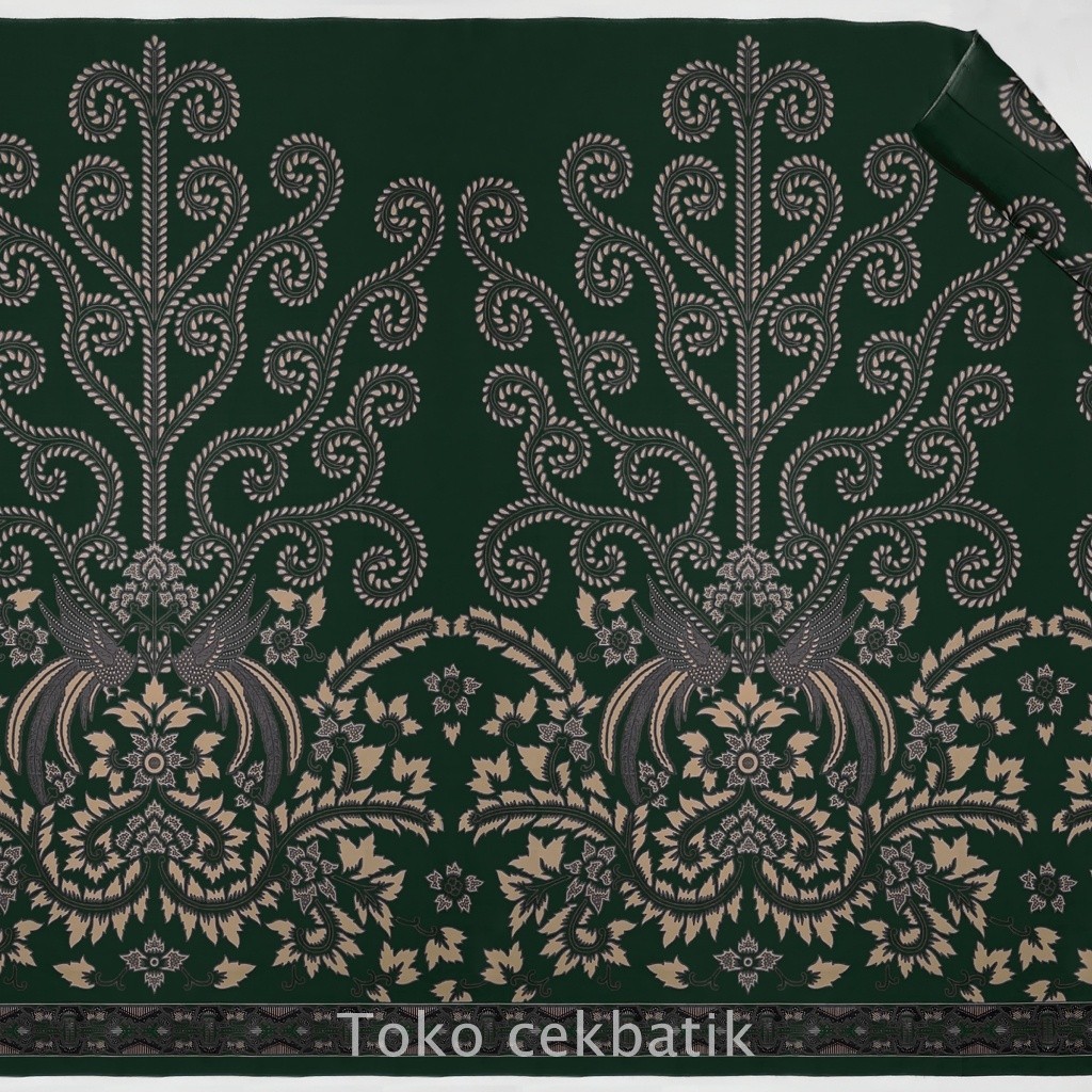 kain batik - Kualitas Ekspor Motif Batik Burung Kembar Sogan V9 (Hijau Botol)