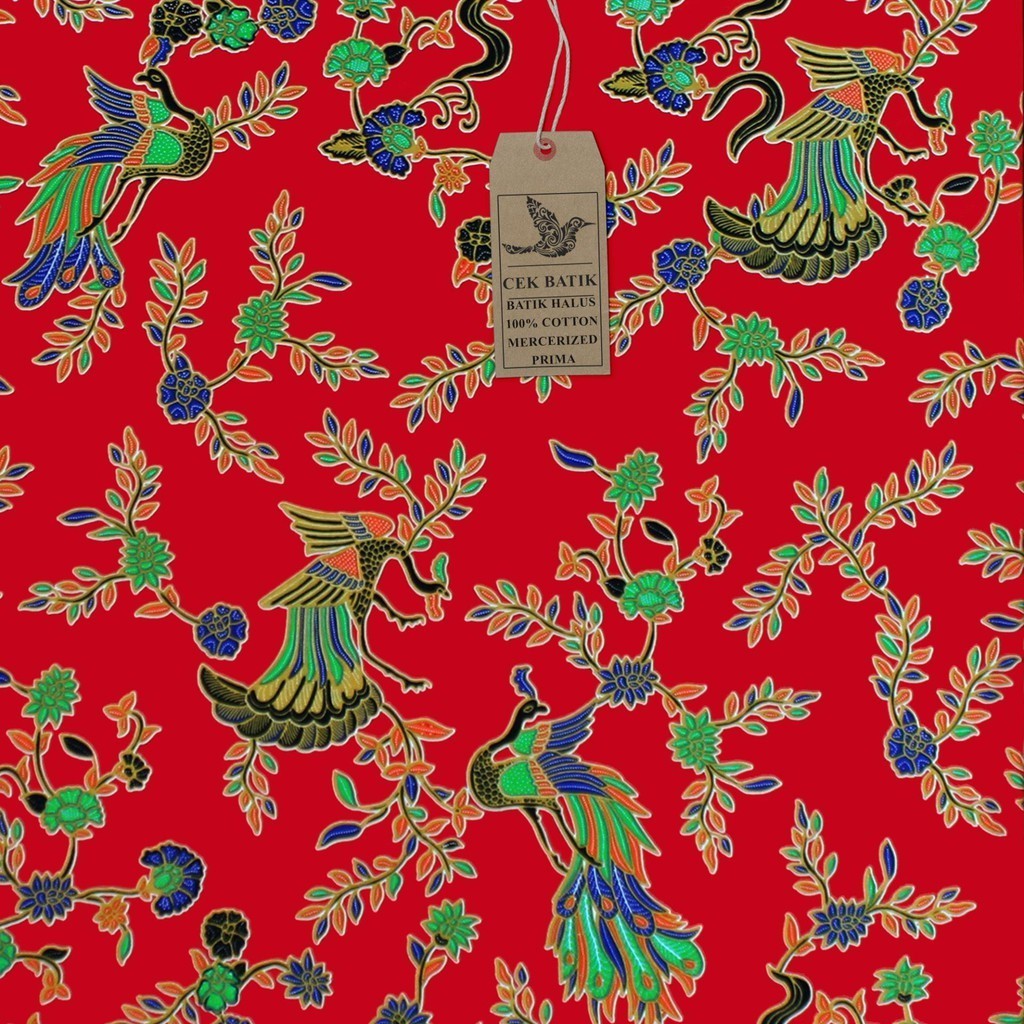 Kain Batik - Motif Modern Burung-burung Merak (Merah)