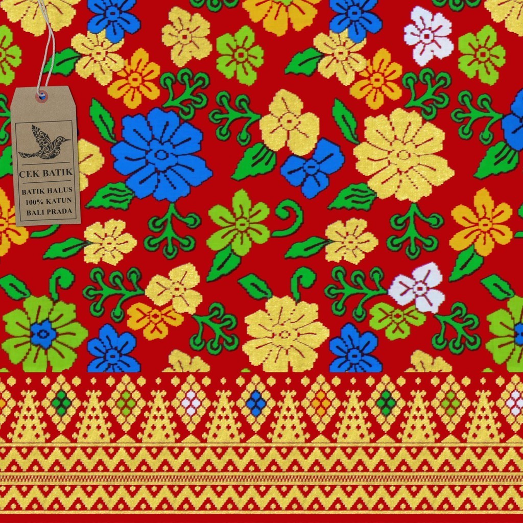 Kain Bali Prada Etnik Bunga Manis Warna Motif Gold / Emas (Merah)