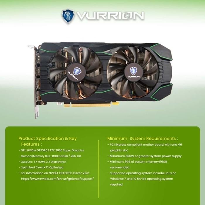 VGA AGS VURRION NVIDIA RTX 2060 SUPER 8GB GDDR6 256 BIT REAL CAPACITY Berkualitas