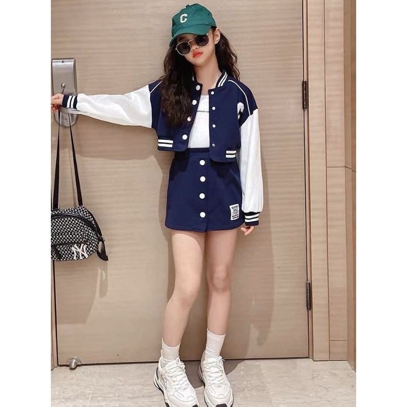 [THE NEWEST COLLECTIONS] JS32 setelan sporty baseball jaket rok anak perempuan import / baju anak