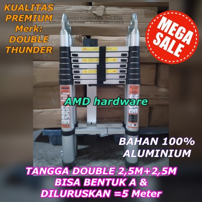 TANGGA DOUBLE TELESKOPIK 2.5+2.5 5 M TELESCOPIC MOLLAR MURAH