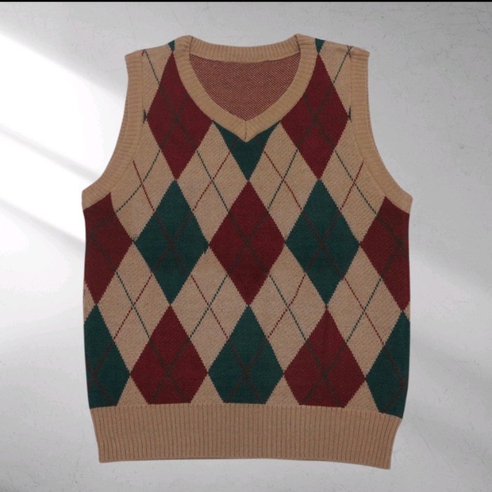 Vest Rompi Rajut Pria Wanita Korean Style Motif Diamond Ld 110