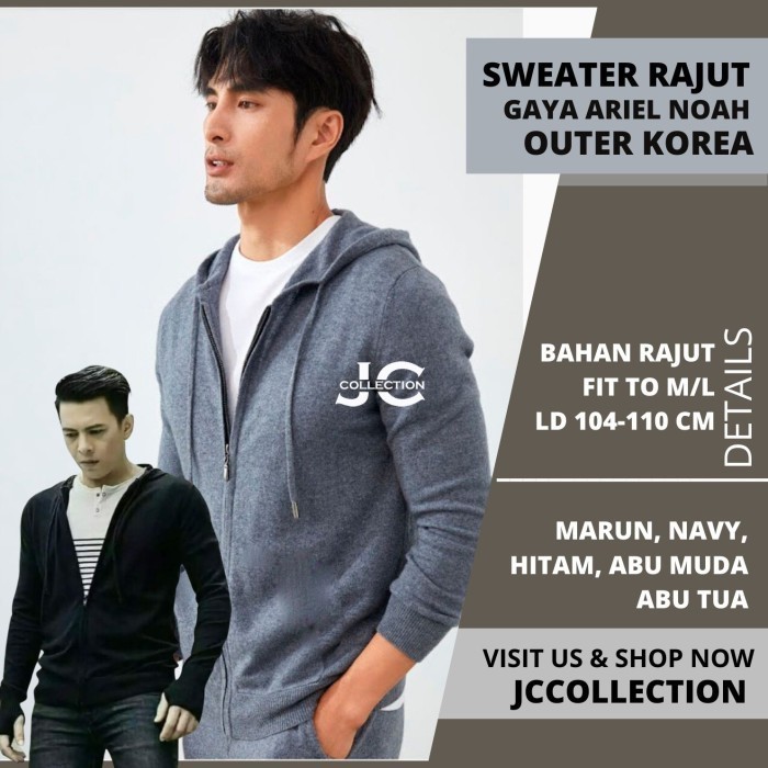 Outer Jaket Rajut Pria Ariel Jempol / Knitt Sweater Hoodie Roundhand