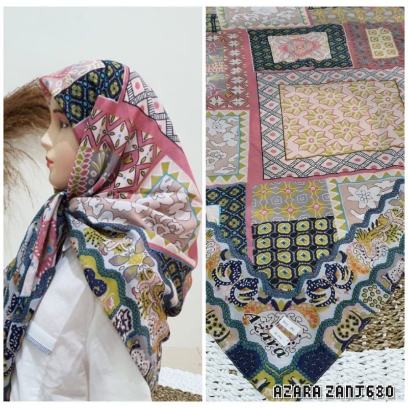 Hijab Segiempat Voal motif Azara Oskara