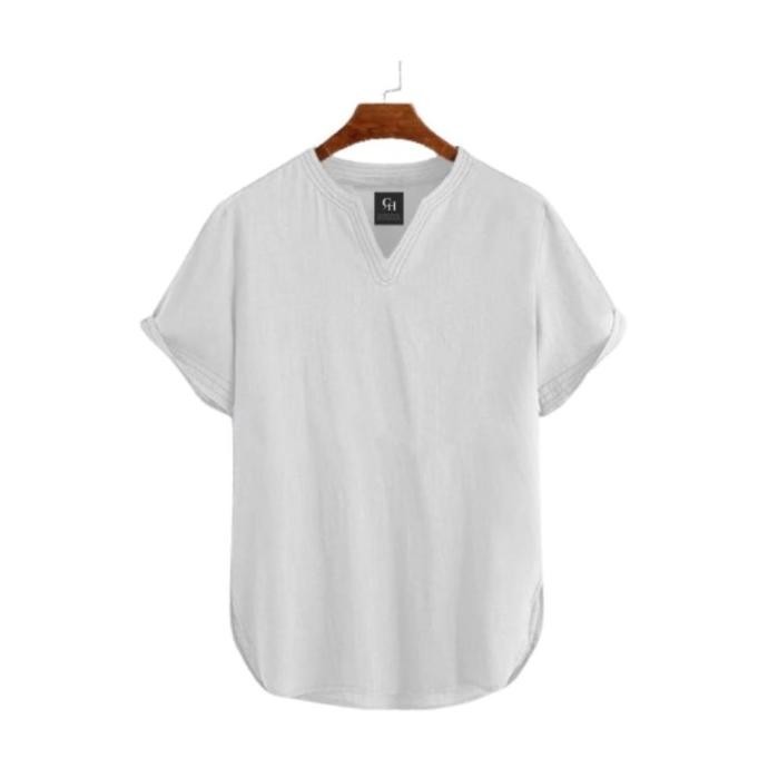 Baju Koko Pria ZHAFAR Hijau Army Polos Kerah V-Neck Lengan Pendek