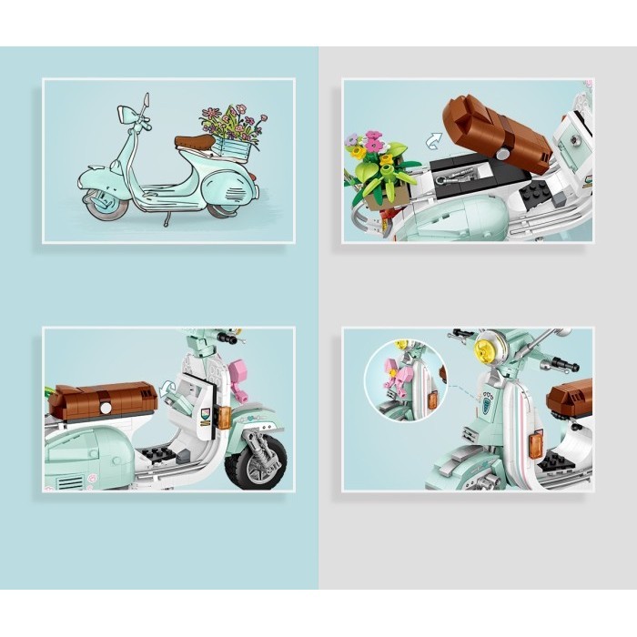 FLASH SALE GIF_ LOZ 1117 - MOTORCYCLE VESPA MINI BRICKS TOY MINIATURE BLOCK MOTOR TERLARIS