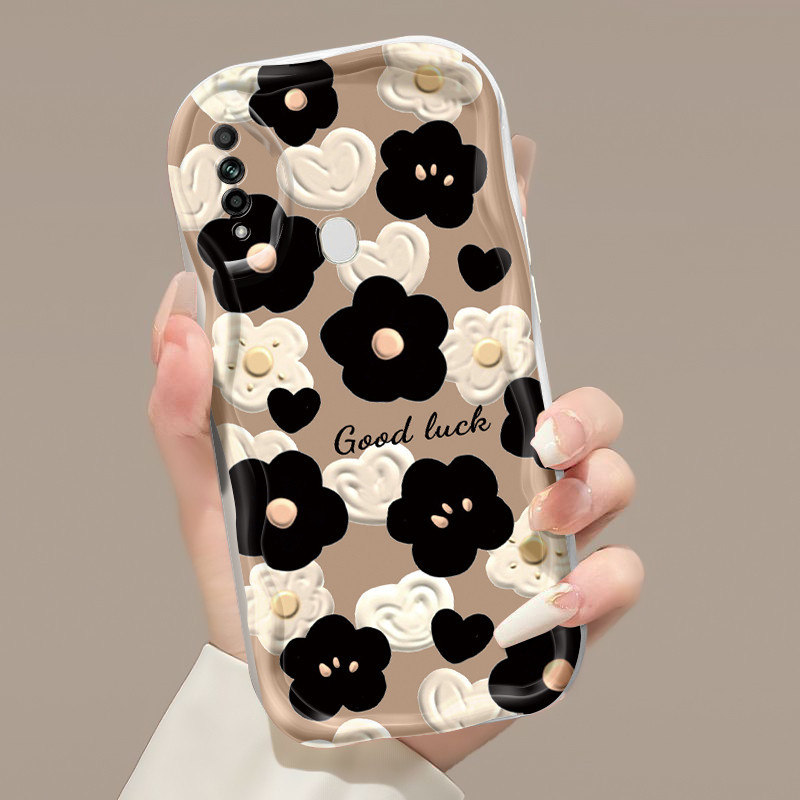 Casing Hp OPPO A31 2020 A8 Case Casing Lucu Bunga hitam dan putih yang indah pola Softcase batas gel