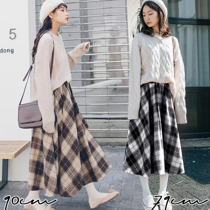 (314)Flare Tartan Skirt/Korean Women Skirt/Rok Maxi/Rok Panjang