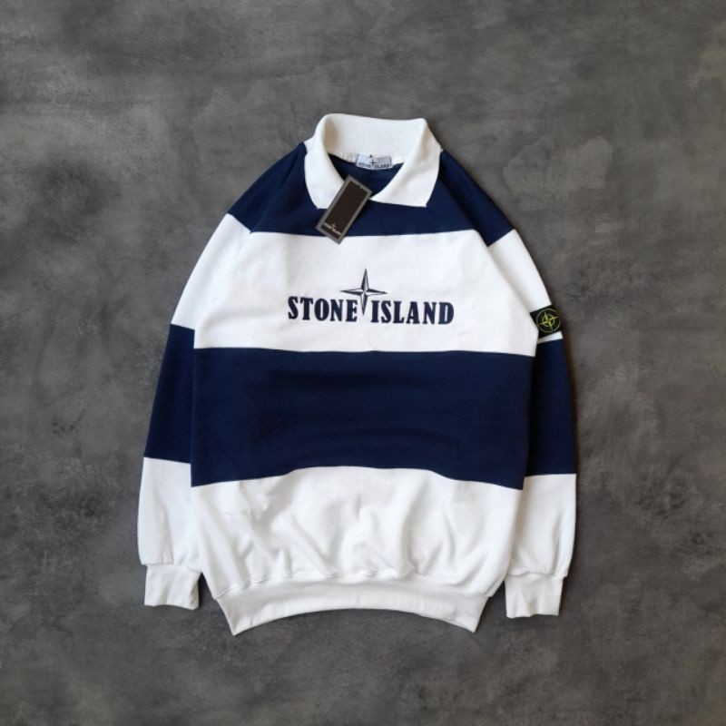 [HEAT IT UP] THE NEWEST CREWNECK PREMIUM TERLARIS RUGBY STONEISLAND NAVY WHITE HIGH QUALITY CASUAL