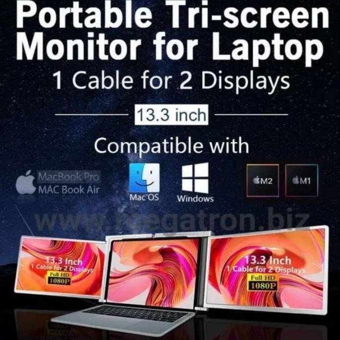 Portable Triple Screen Monitor 13 Inch (Cocok Untuk Laptop 13-17 Inch) Librawolf