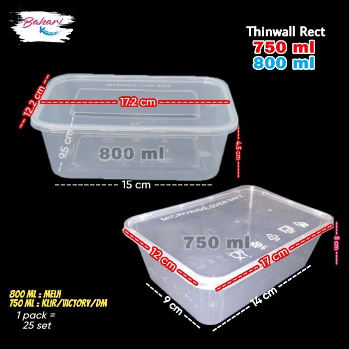 

:::::::] thinwall rectangular kotak makan plastik 800ml persegi panjang 800 ml
