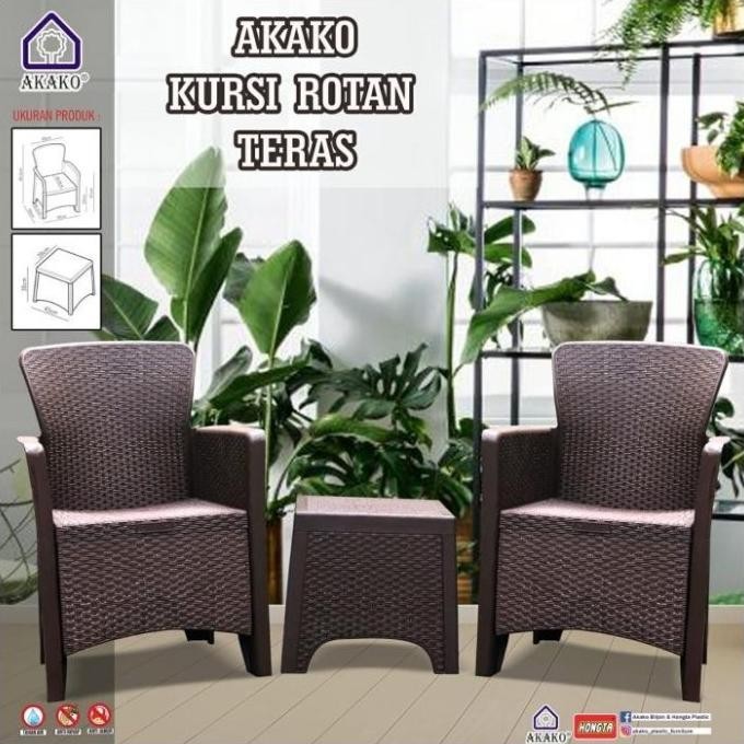 Meja Kursi Teras Minimalis Plastik Akako Akr (Set 1 Meja 2 Kursi) Lapaknyamarlin
