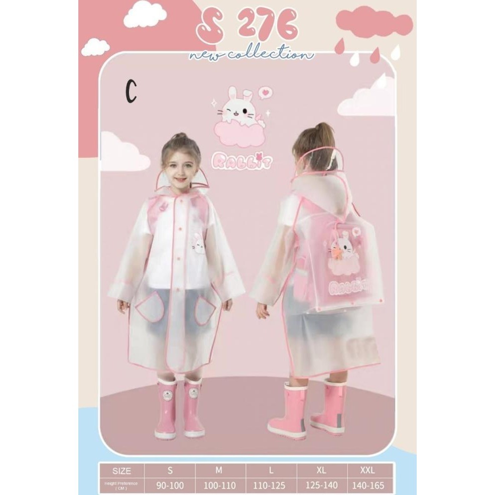 jas hujan anak perempuan import kelinci lucu transparan