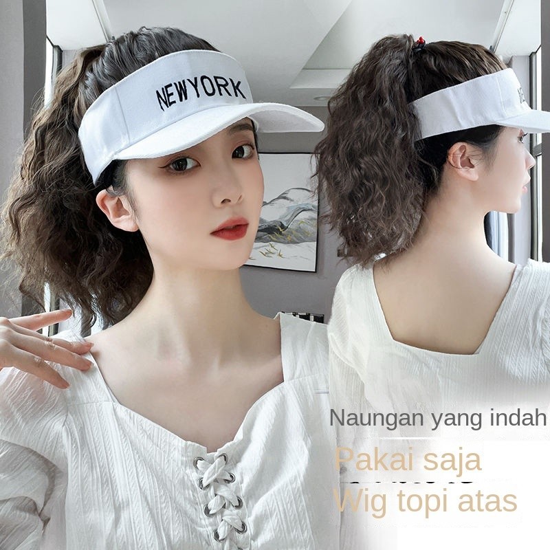 Hat Wig One Female Fashion Sports Style Topless Hat Ponytail Internet Celebrity Sun-Poof Peaked Cap 