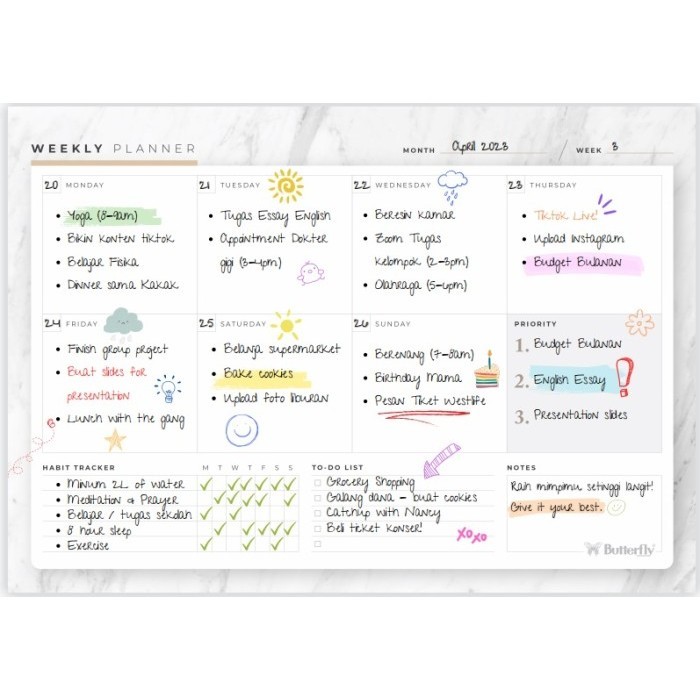

Terlaris Butterfly Weekly Planner - Buku Agenda Pengatur Jadwal Terbatas