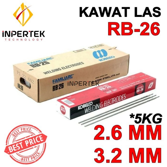 Terbaru Kawat Las Rb26 2.6Mm 3.2Mm Kobelco 5Kg Elektroda Rb 26 Welding Listrik Promo Terlaris