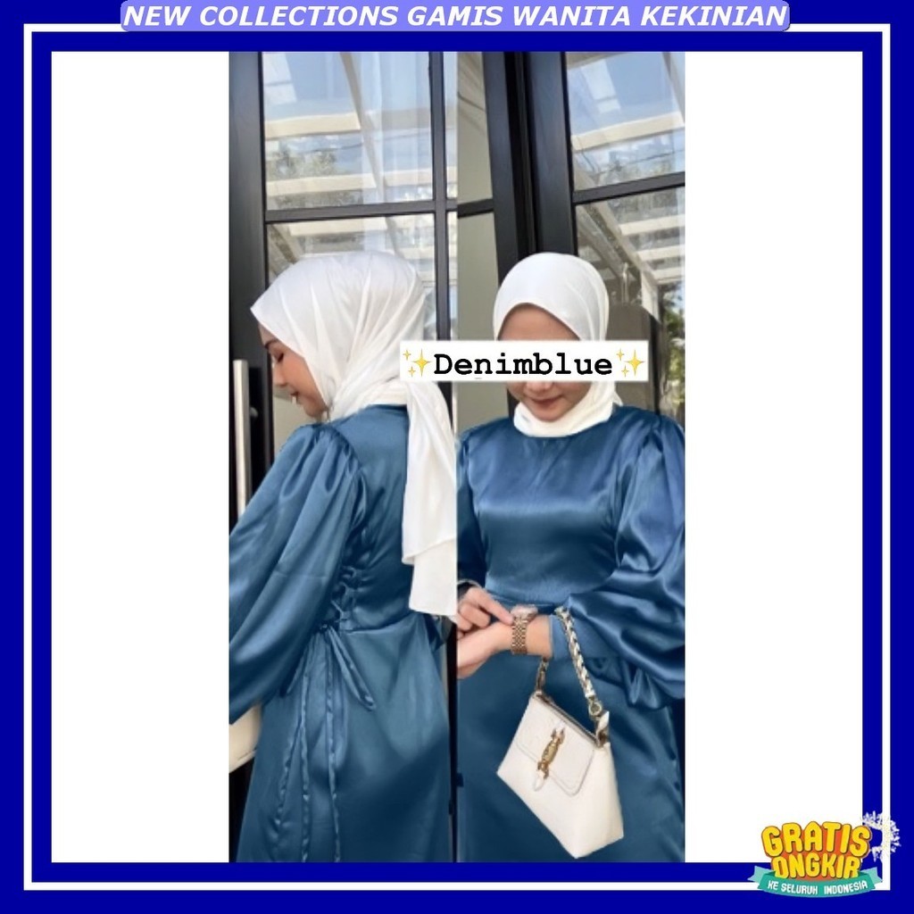 0 Aurelia Dress | Dress Silk Kondangan | Gamis Satin Kekinian | Dress Lengan Balon | Dress Satin Pes