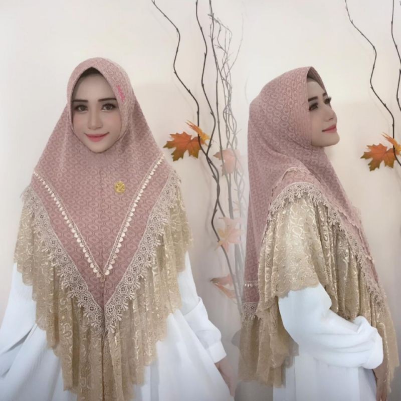 Promo Mega Sale 2.2 // Hijab instan Inez renda jumbo mewah Jersey mamosa by rizwa kerudung wanita
