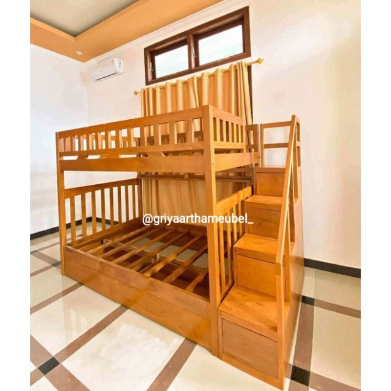 dipan tingkat kayu jati | ranjang susun jati | dipan tingkat anak