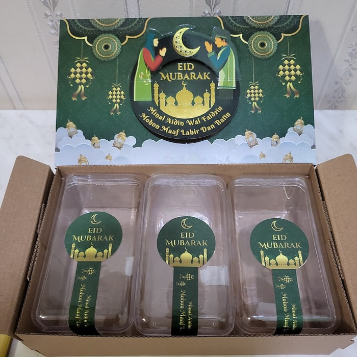 Box Sliding Hampers Lebaran isi 3 Toples 350 gr Kue Kering Idul Fitri