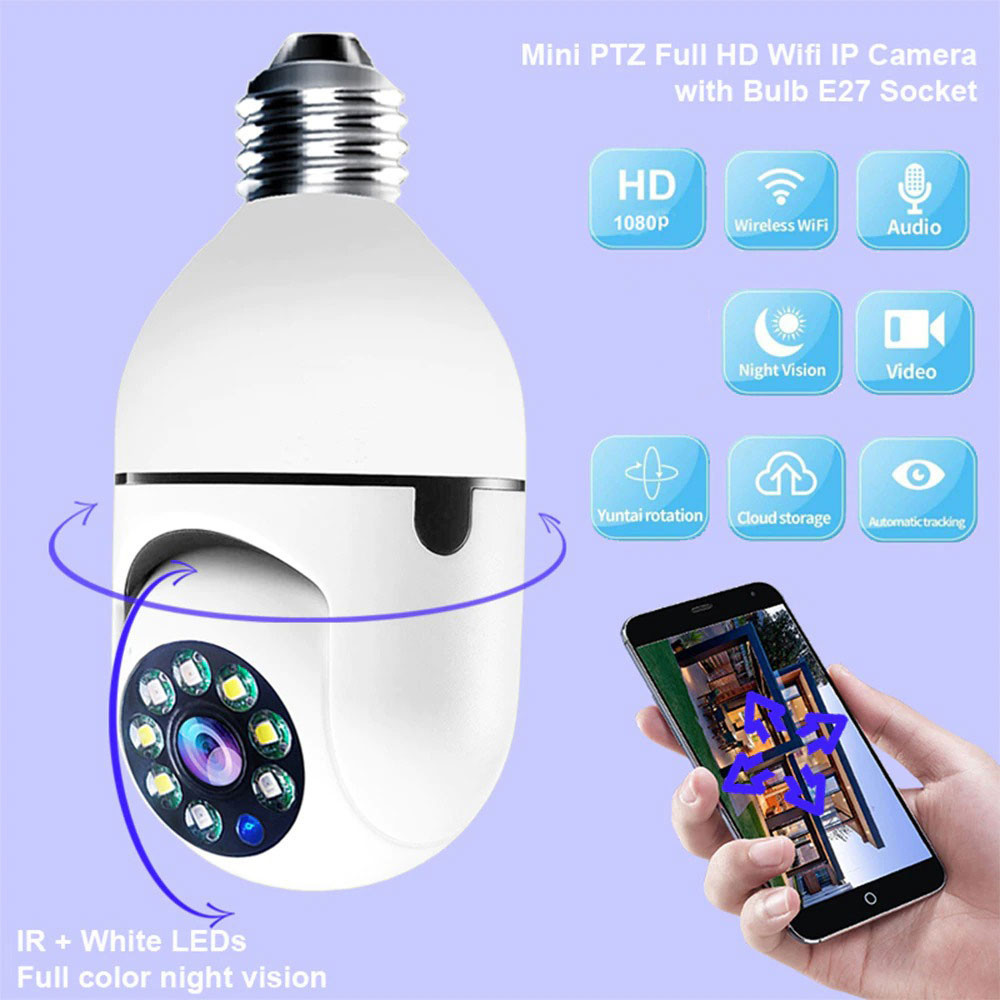 Yunyi CCTV IP Camera 1080P E27 Wireless Dual Light IR Sensor - YY012 - White