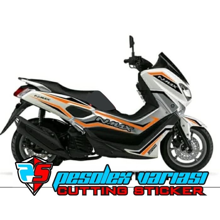 STRIPING CUTTING STICKER NMAX motor putih sticker orange
