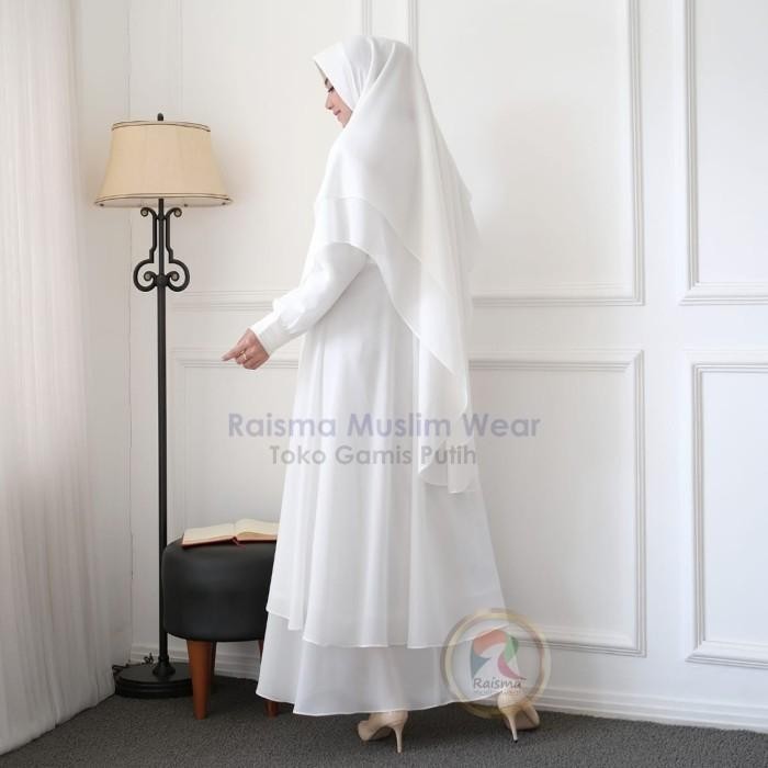 Gamis Putih Syari Set Khimar Warna Putih / Hitam / Bw / Gamis Umroh - M, Putih