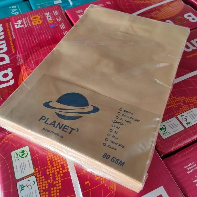 

Amplop Coklat Folio (F4)Isi100 Lembar Tebal 80Gsm Ukuran 23Cm34Cm