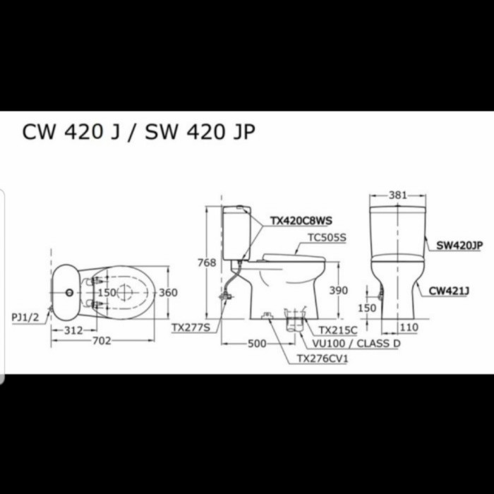 CLOSET DUDUK TOTO CW 420J+SW420JP+TC505 SW/TUTUP SOFT CLOSING CW420J